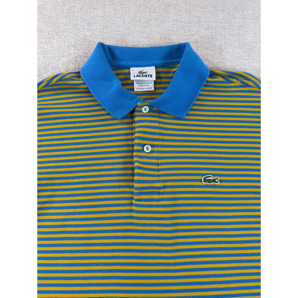 Lacoste Men 8 Blue Yellow Striped Short Sleeve Preppy 80s Casual Polo Shirt - Picture 7 of 7